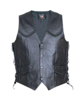 Mens Leather Motorcycle Vest Braided