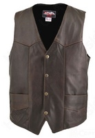 Men's Distressed Brown Basic Biker Vest