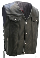 Men's Denim Style Lace Side/Reflective Trim Leather Vest