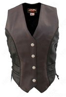 Women's Braided Black-Brown Genuine Mercury Dime Two Tone Motocycle Vest