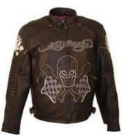 Mens Ed Hardy Leather Piston and Skull Motorcycle Jacket