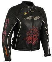 Ladies Ed Hardy Leather “True Love/Eternal Love” Racer Jacket w/Side Buckles