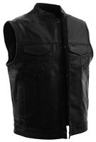 SOA Men's Basic Cowhide Leather Motorcycle Vest w/ 2 Inside Gun Pockets 