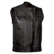 FIM639 Mens Collarless MC Leather Vest 