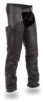 Unisex Deep Pocket Lined Leather Motorcycle Chaps 