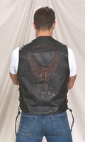 Mens Brown Leather "Live to Ride" Embossed Eagle Motorcycle Vest