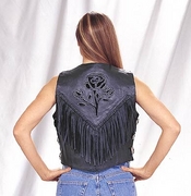 Ladies Black Leather Rose InLay Vests