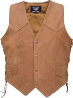 Mens Brown Leather Vest Side Laces