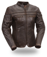 Ladies Brown Leather Sporty Scooter Jackets FIL162CRTZ