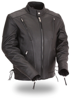 Men’s Leather Motorcycle Jacket Classic Vented Scooter Jacket FIM201MNZ