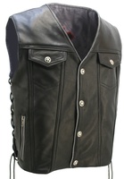 Men's Denim Style Lace Side/Reflective Trim Leather Vest