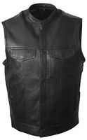 Mens Black Leather Single Back Panel Concealment Vest