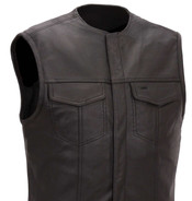 FIM639 Mens Collarless MC Leather Vest 