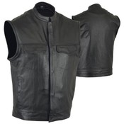 Men's Single Panel Concealment Leather Vest with Zip & Snap Closure #DS189