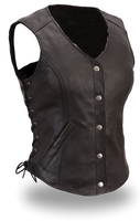 Ladies Leather Long Front Side Lace, Gun Pocket Motorcycle Vest, FIL566csl-t