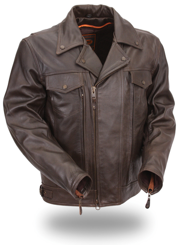 Mens Brown Men’s HIGH END Utility Cruising Jacket •  Soft NAKED Touch Brown Cowhide 1.2-1.3mm