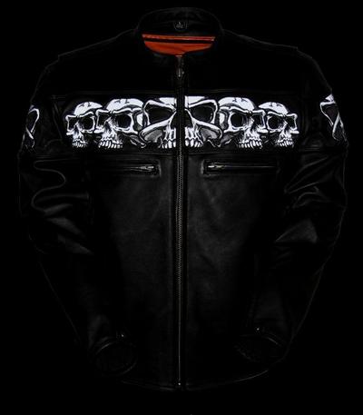 Mens Skull Sporty Jacket (Night shot showing reflective skulls)