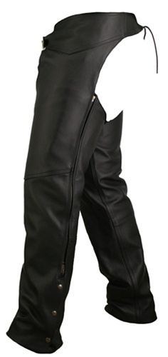 Double Stitched Leather Chaps (Black) Side View