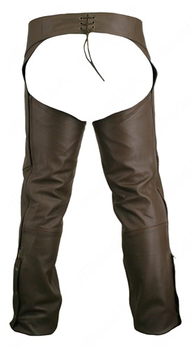 Double Stitched Leather Chaps (Brown) rear view