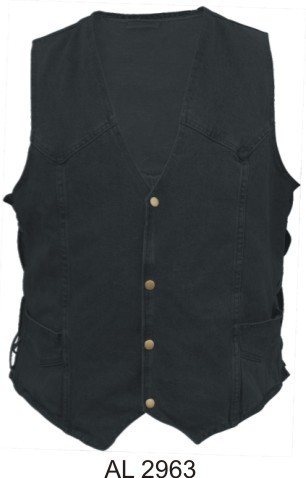 Men's Black 14.5oz. Denim Vest with side laces